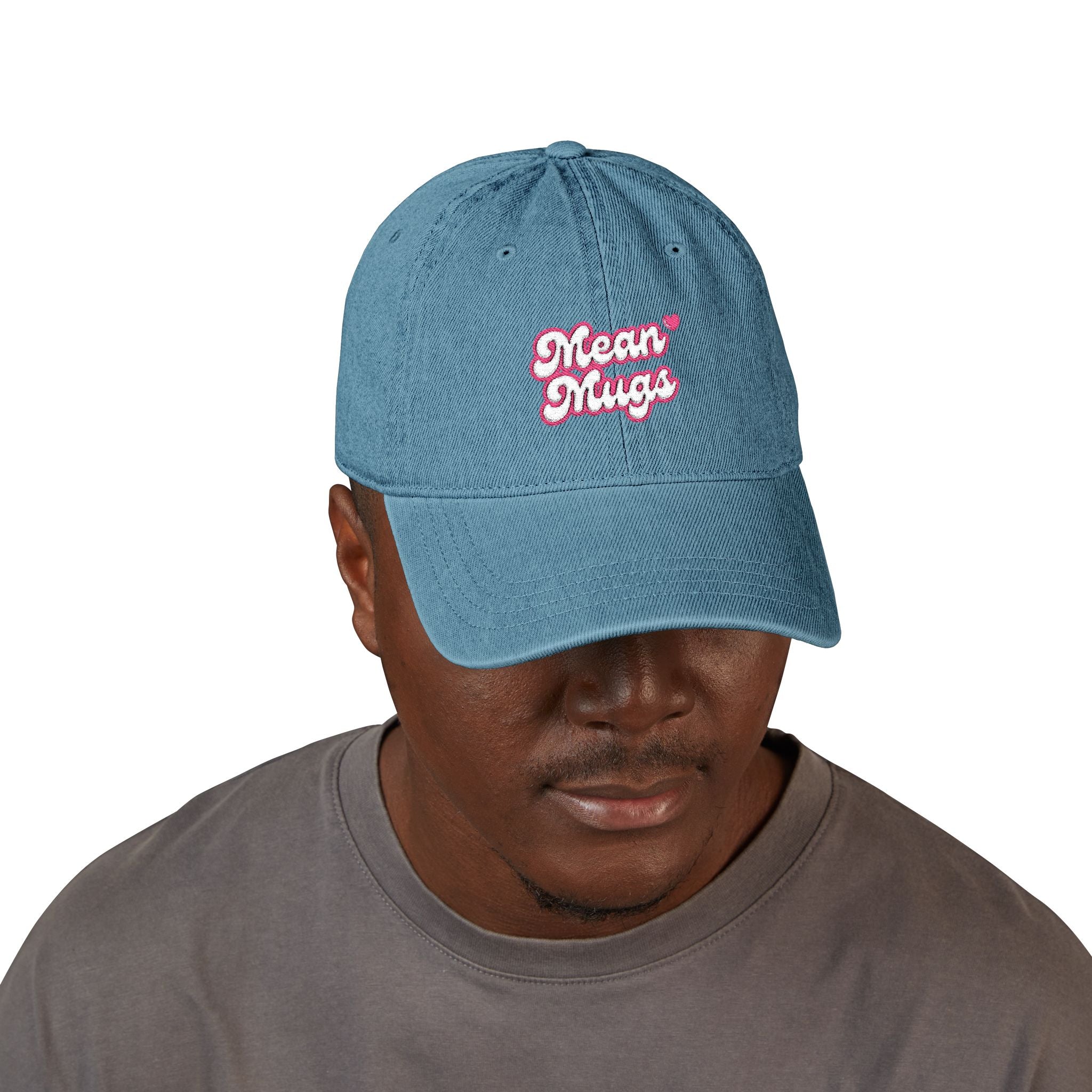 Denim Hat — 'Mean Mugs' Embroidered Baseball Cap