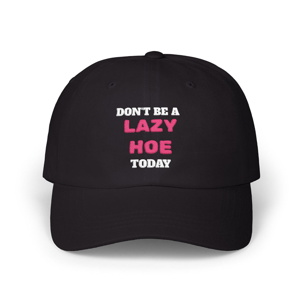LAZY HOE Embroidered Pink Script Baseball Hat