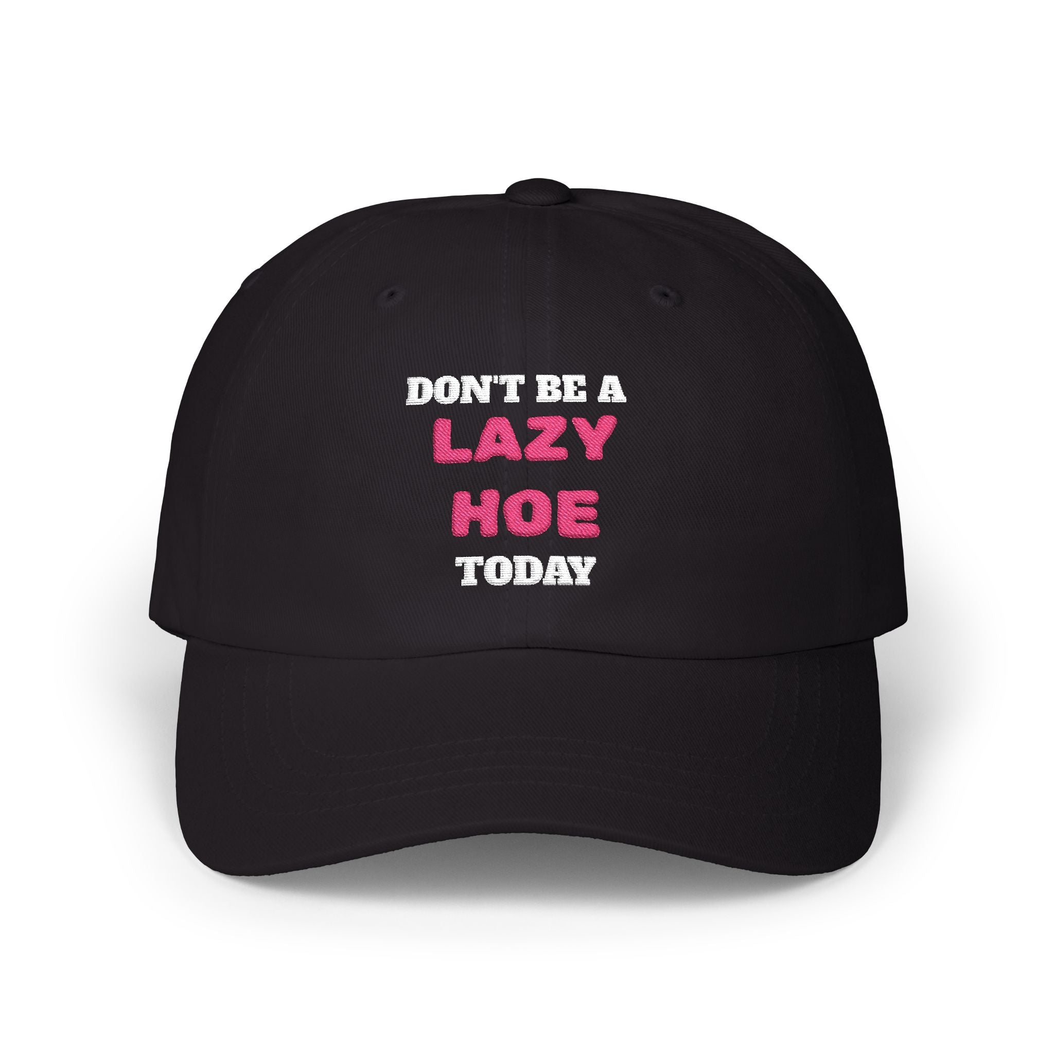 LAZY HOE Embroidered Pink Script Baseball Hat