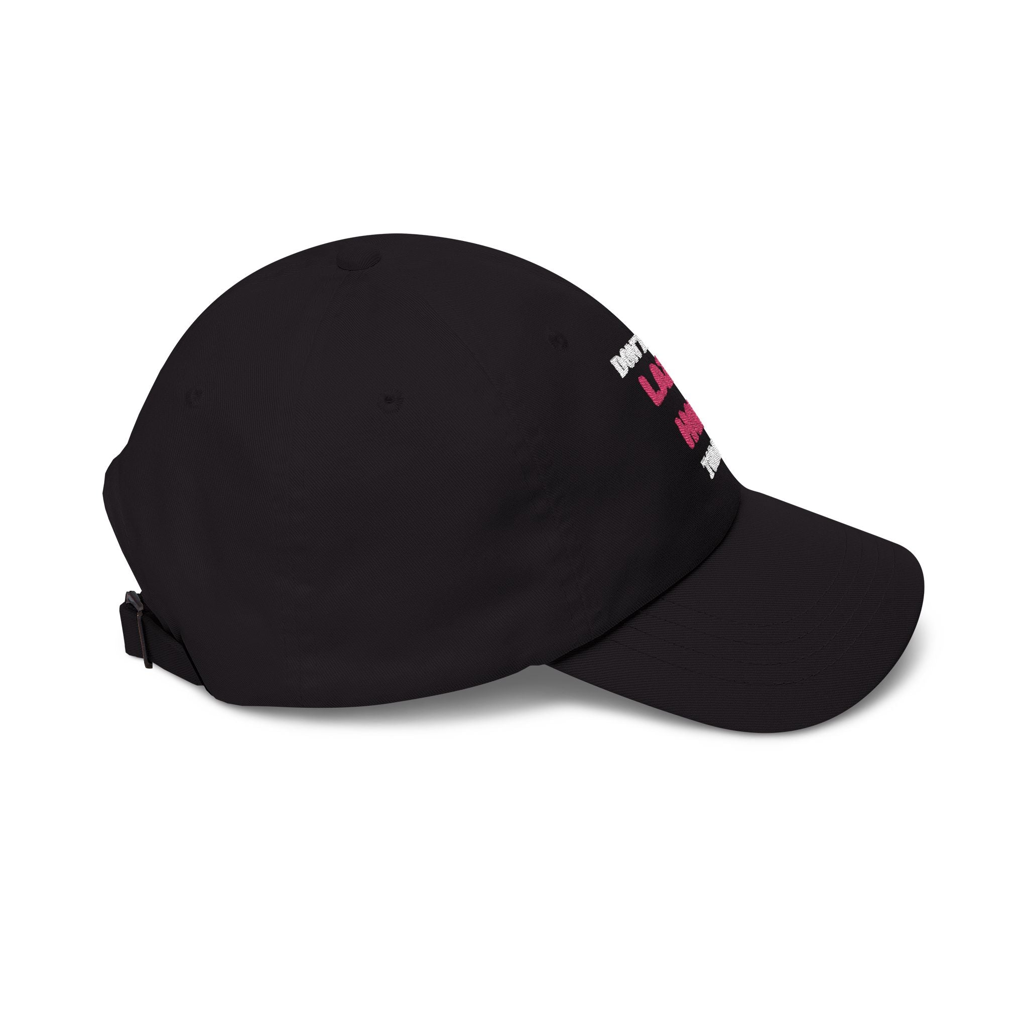 LAZY HOE Embroidered Pink Script Baseball Hat