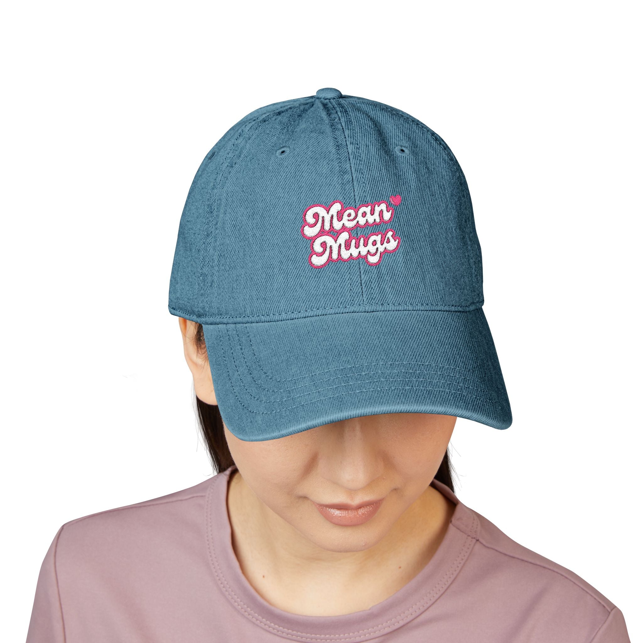 Denim Hat — 'Mean Mugs' Embroidered Baseball Cap