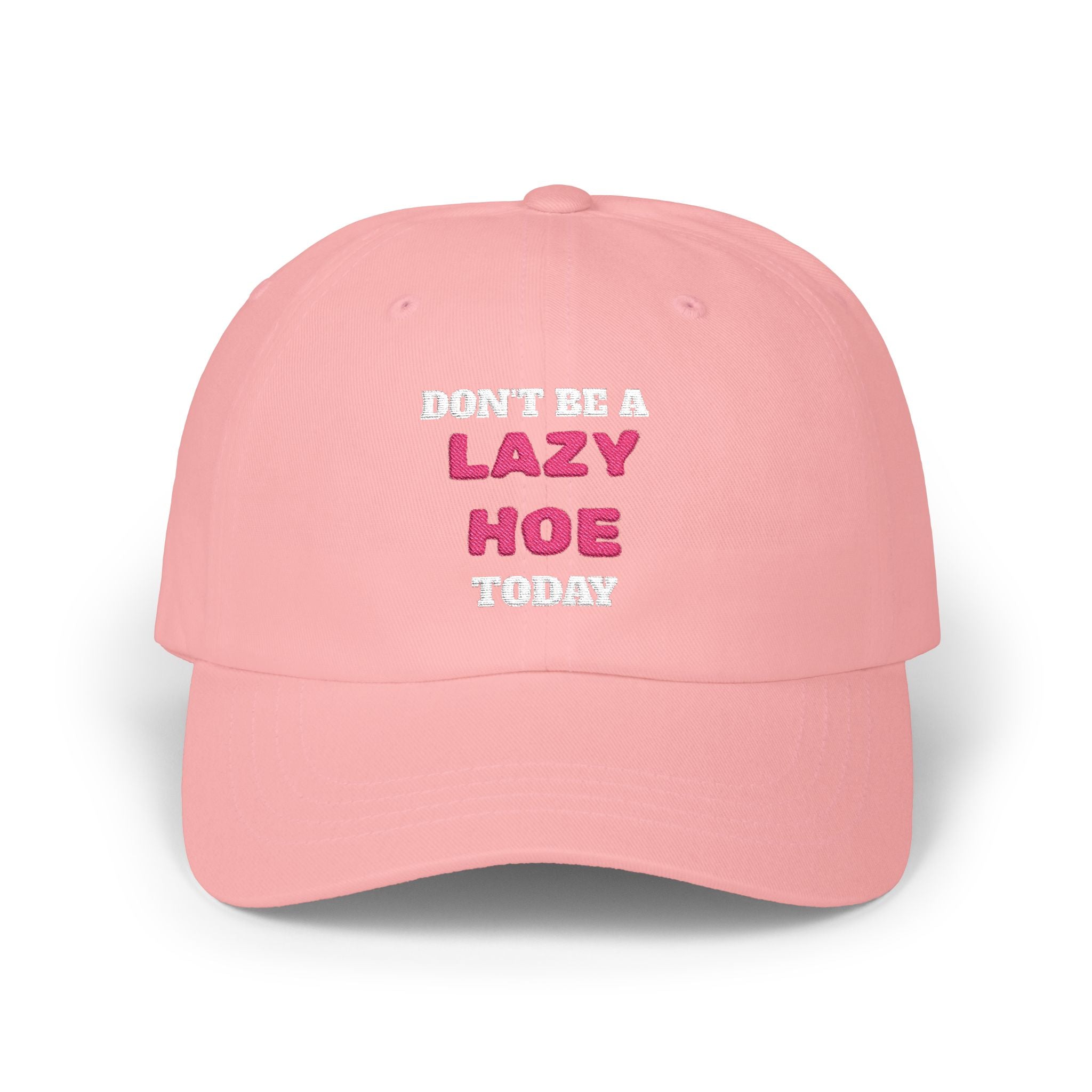 LAZY HOE Embroidered Pink Script Baseball Hat