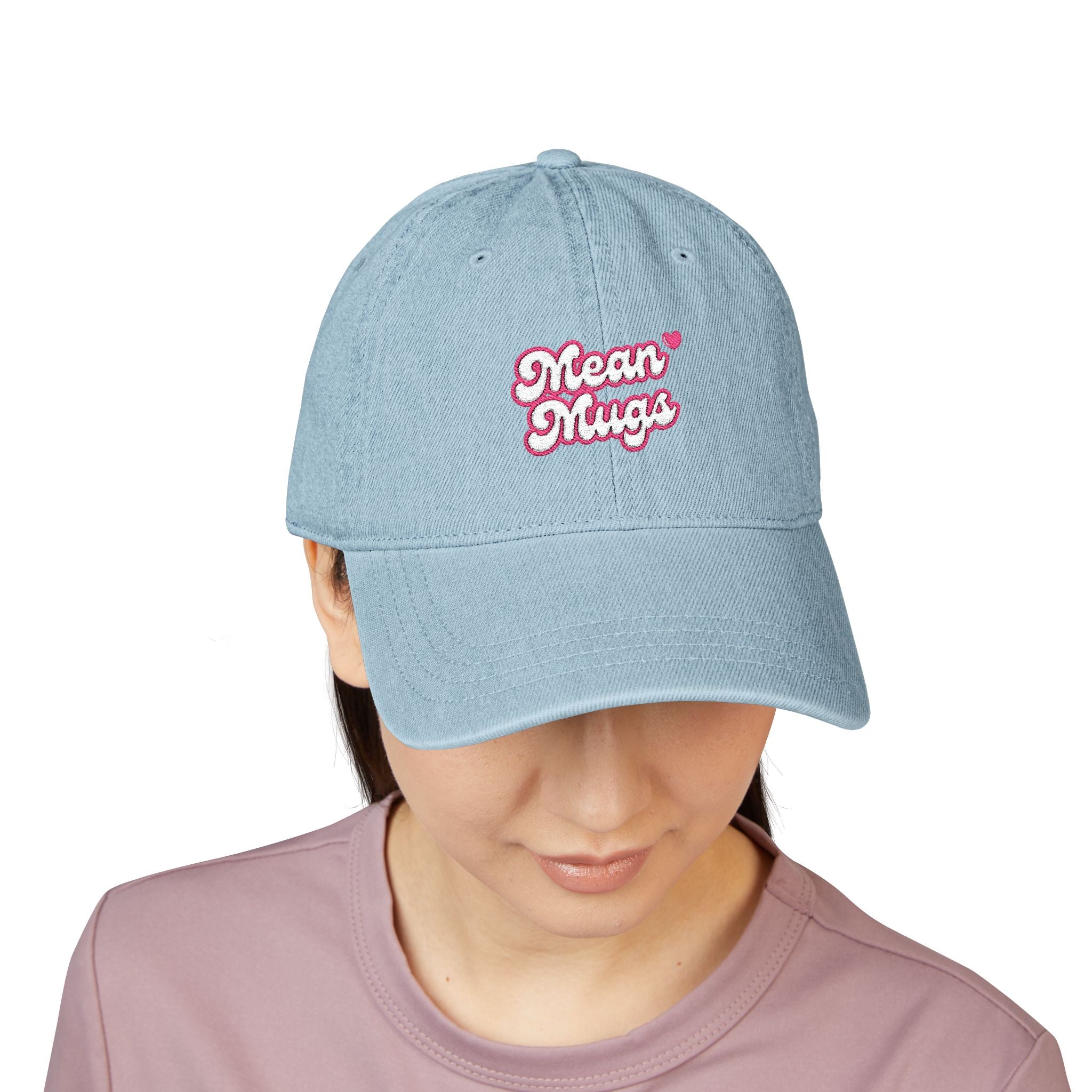 Denim Hat — 'Mean Mugs' Embroidered Baseball Cap